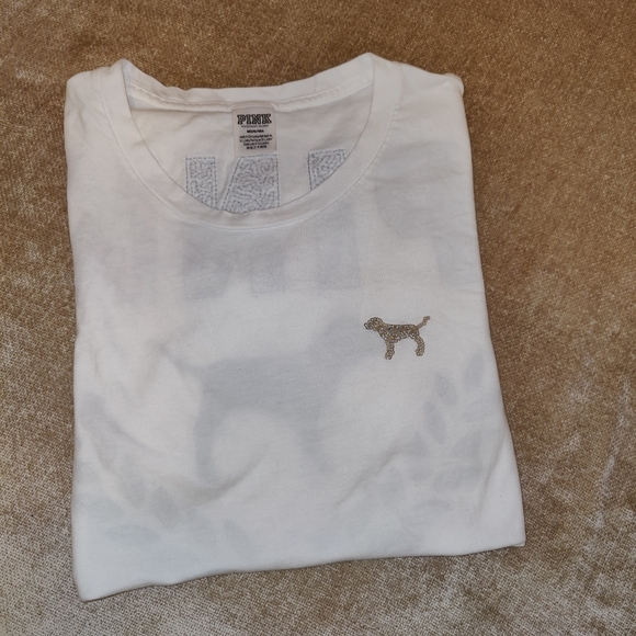 VS PINK Bling Campus Short Sleeve T-Shirt w Sequins & Glitter Decal, M - Picture 10 of 10